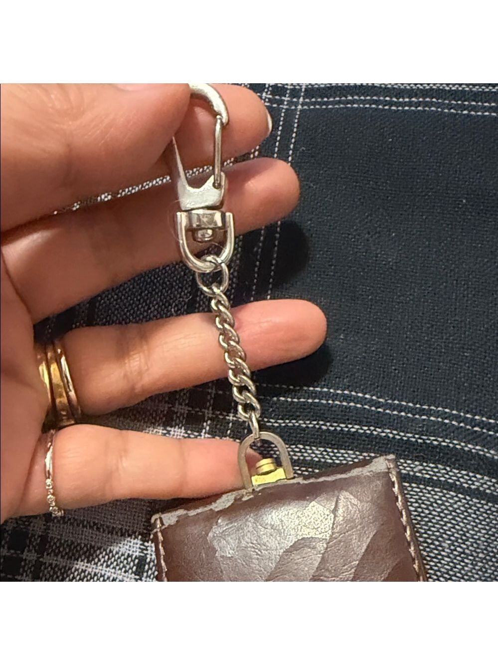VTG Brown Leather Keychain with Gold Accents Pocket watch - Picture 8 of 8